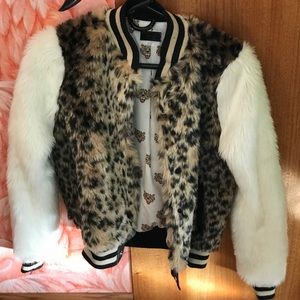 MOTHER varsity faux leopard snap button jacket